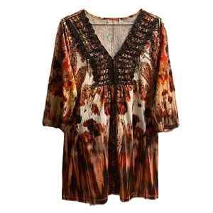 Women’s, Multi Colors Beautifully Designed 3/4 Sleeves Top, Large